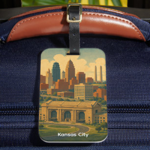 Vintag Kansas City Silhouette Skyline Gepäckanhänger