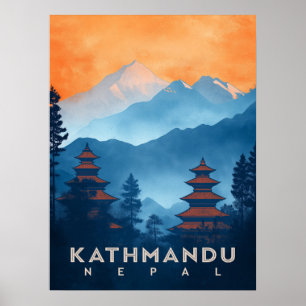 Vintag Kathmandu Temple Nepal Poster