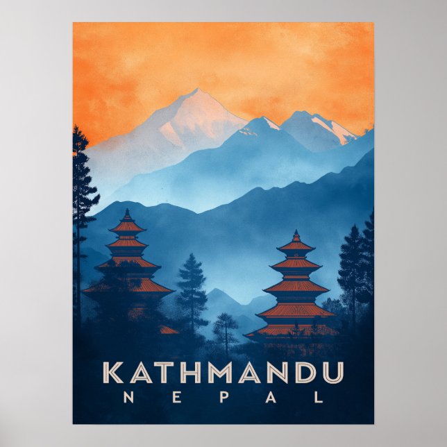 Vintag Kathmandu Temple Nepal Poster (Vorne)