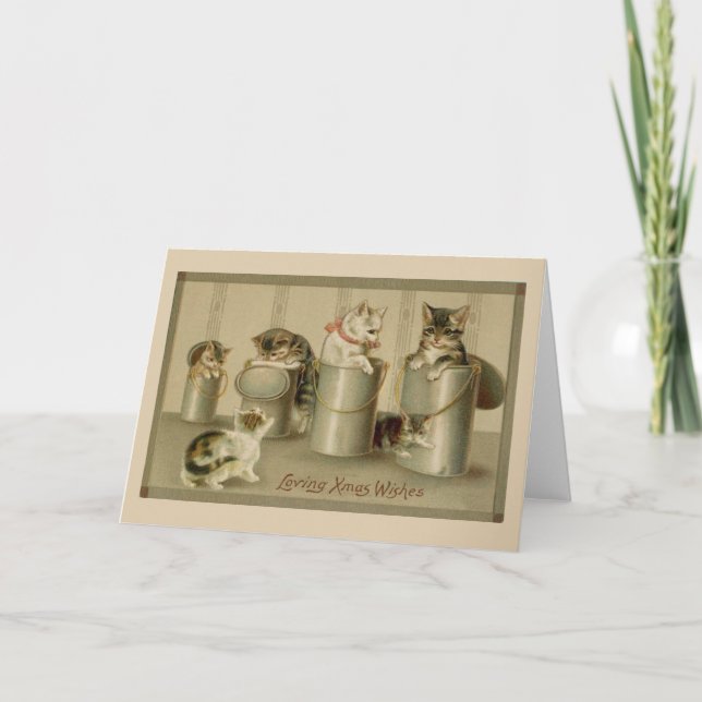 Vintag Kätzchen Weihnachtsgrüßkarte Feiertagskarte (Vorderseite)