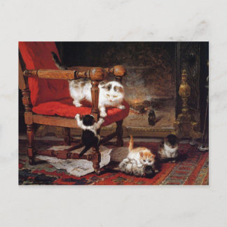 Vintag Katzen am Kamin Postkarte