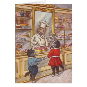 Vintag - Katzen besichtigen eine Bäckerei,