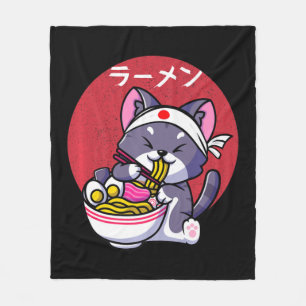 Vintag Kawaii Anime Ramen Cat Japanisches Lebensmi Fleecedecke