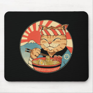 Vintag Kawaii Ramen Cat Neko Anime Japanese Noodl Mousepad