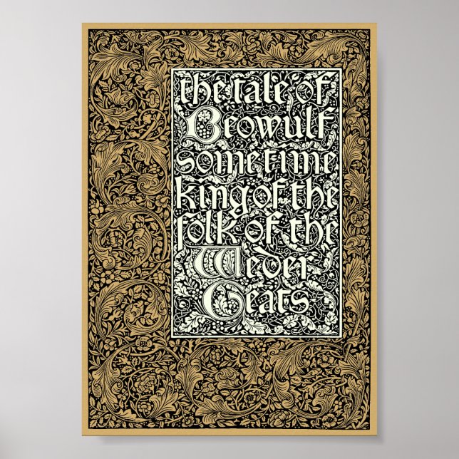 Vintag Kelmscott Press William Morris Beowulf Poster (Vorne)