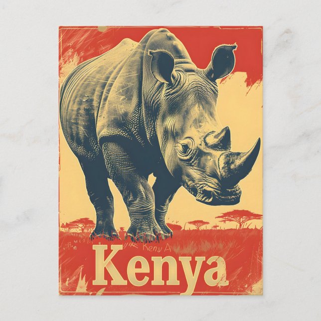Vintag Kenya Rhino Postkarte (Vorderseite)