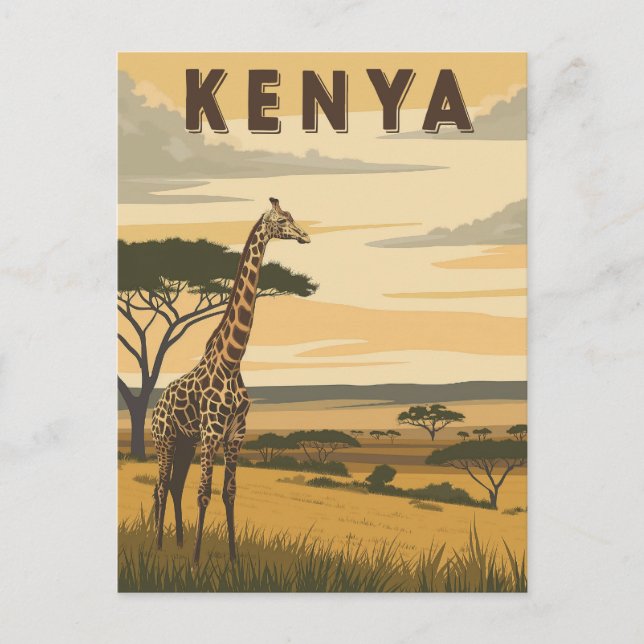 Vintag Kenya Travel - Afrikanische Giraffe Postkarte (Vorderseite)