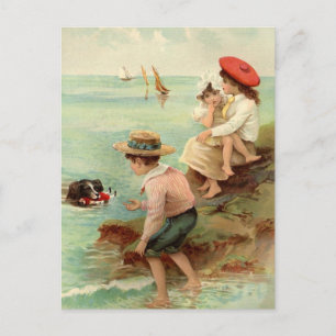 Vintag - Kinder am Strand Postkarte