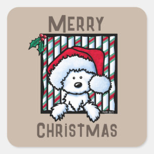 Vintag-KiniArt Westie Dog Weihnachtssticker Quadratischer Aufkleber