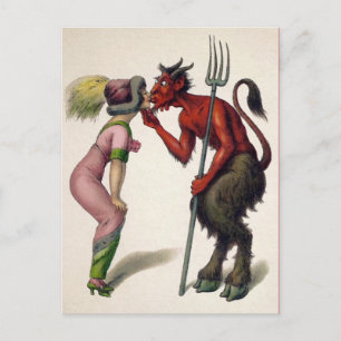 Vintag Kissing Devil Postcard Postkarte