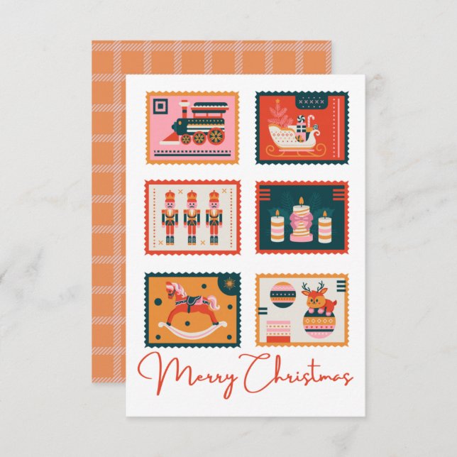 Vintag Kitschy Christmas Briefmarke Card Einladung (Vorne/Hinten)