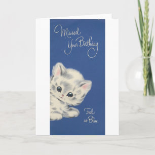 Vintag Kitten Belated Birthday Card Karte