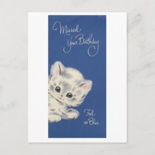Vintag Kitten Belated Birthday Card Postkarte
