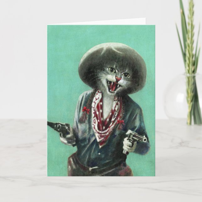 Vintag Kitten Cowgirl Grüße Card Karte (Vorderseite)