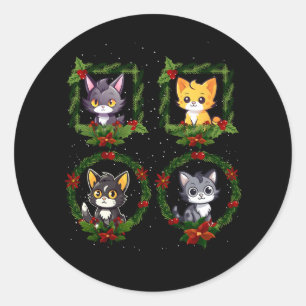 Vintag Kitten Frohe Weihnachtskatzen Dekoration Xm Runder Aufkleber