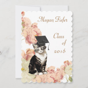 Vintag Kitten Pink Roses Graduation Party Einladung