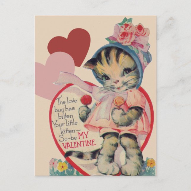 Vintag Kitten Valentine Feiertagspostkarte (Vorderseite)