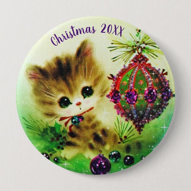 Vintag Kitten Weihnachten Button (Vorderseite)
