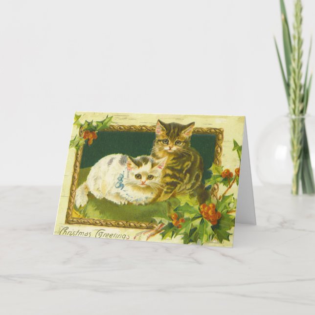 Vintag Kitten Weihnachtsgrüßkarte Feiertagskarte (Vorderseite)