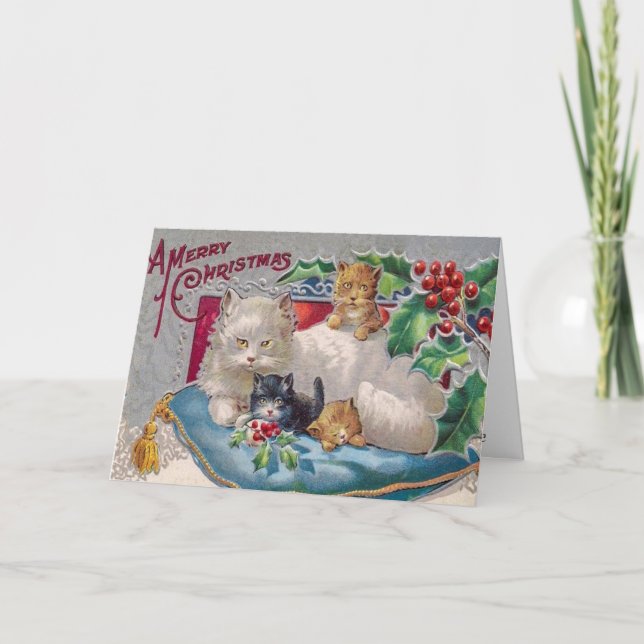 Vintag Kitty Cat Frohe Weihnachten personalize It  (Vorderseite)