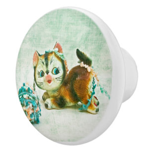 Vintag Kitty Cat Keramikknauf