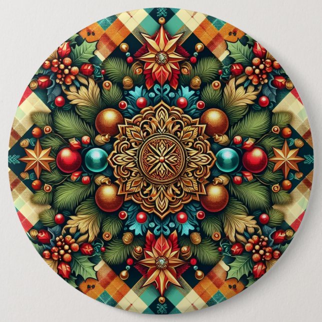Vintag/klassisch farbenfrohe Weihnachten Button (Vorderseite)