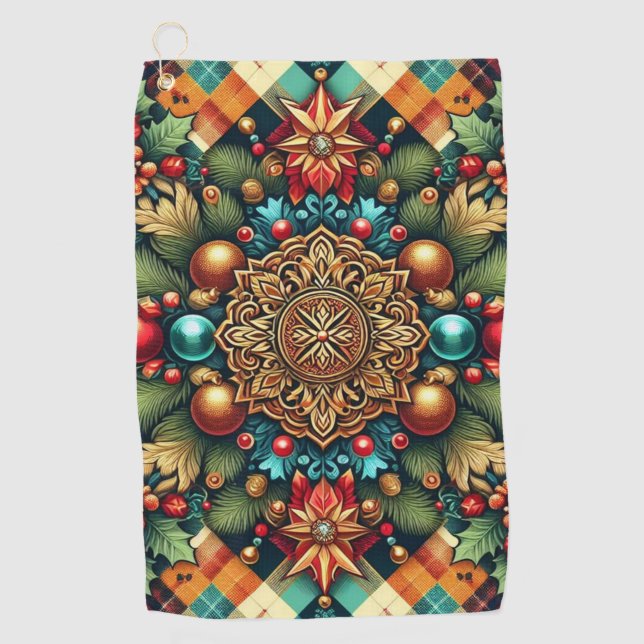 Vintag/klassisch farbenfrohe Weihnachten Golfhandtuch (Vorderseite)