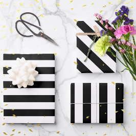 Vintag klassische schwarz-weiße Streifen Geschenkpapier Set