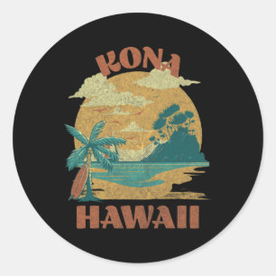 Vintag Kona Beach Hawaii Surf Hawaiian Surfing Runder Aufkleber