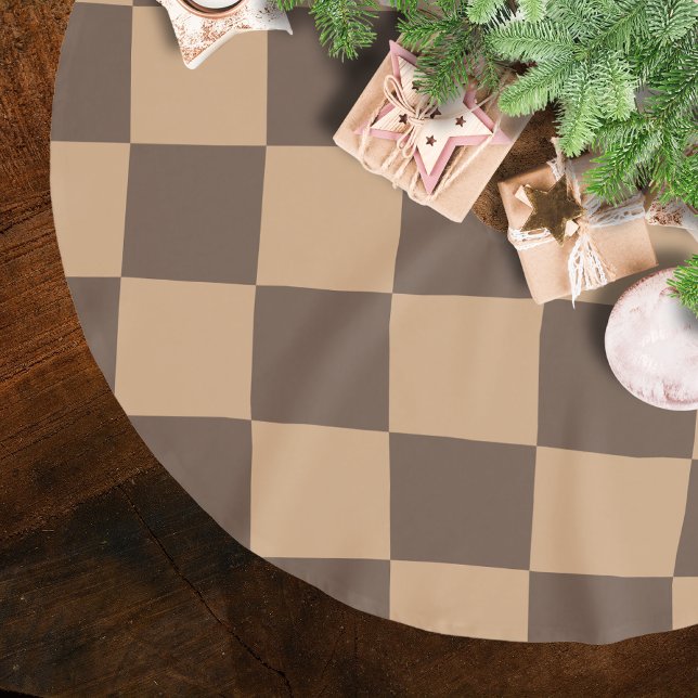 Vintag kontrolliert in Warm Browns Polyester Weihnachtsbaumdecke (Von Creator hochgeladen)