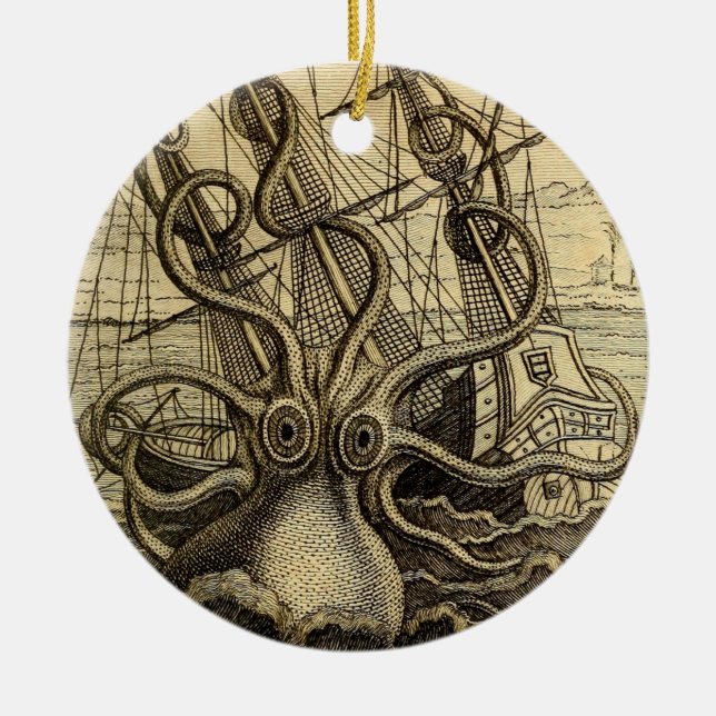 Vintag Kraken Print Keramik Ornament (Vorne)
