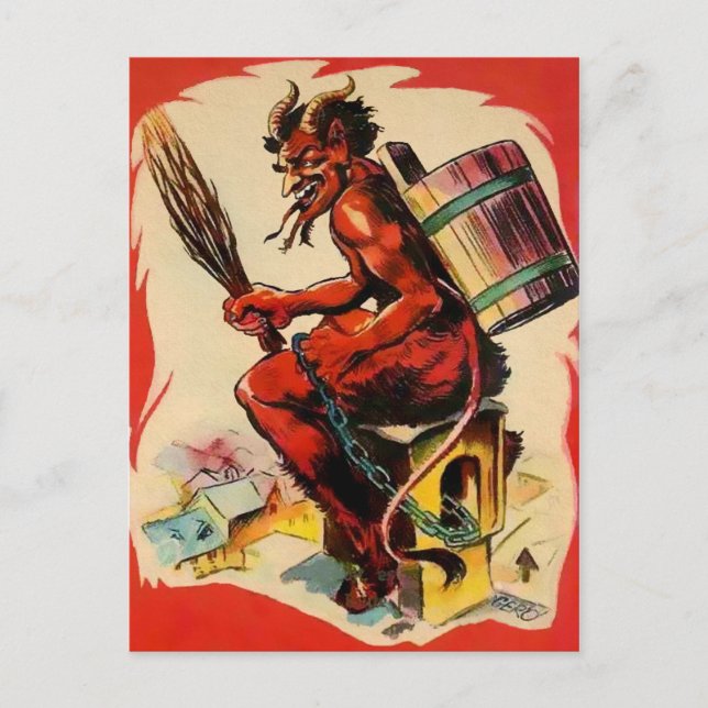Vintag Krampus Devil Postkarte (Vorderseite)