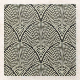 Vintag, Kunst nouveau, Beige, Grau, Kunst-Deko, Glasuntersetzer