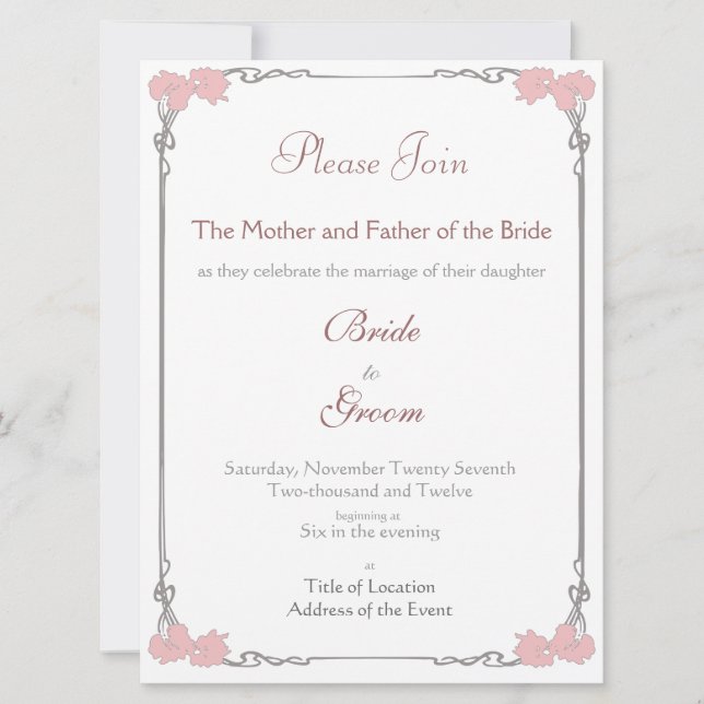 Vintag - Kunst Nouveau Hochzeits-Einladung Einladung (Vorderseite)