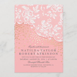 Vintag Lace Gold Confetti Pink Wedding Einladung