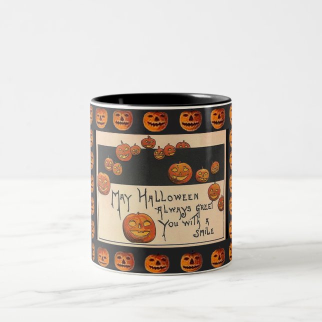 Vintag Lächeln Halloween Jack o'Lanterns Zweifarbige Tasse (Mittel)