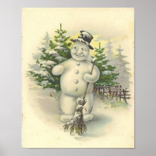 Vintag Lächelnde Snowman Card Poster