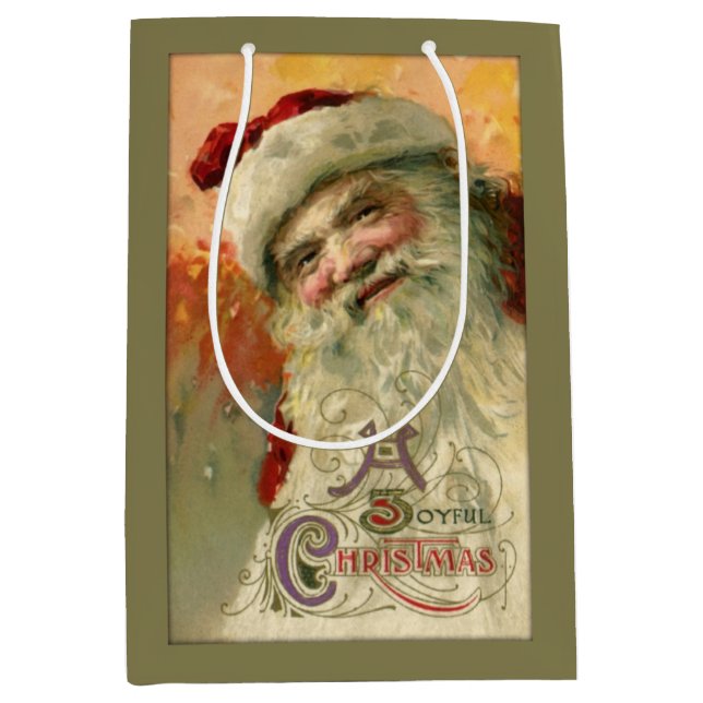 Vintag lächelnder Santa Personalisiert Mittlere Geschenktüte (Vorderseite)