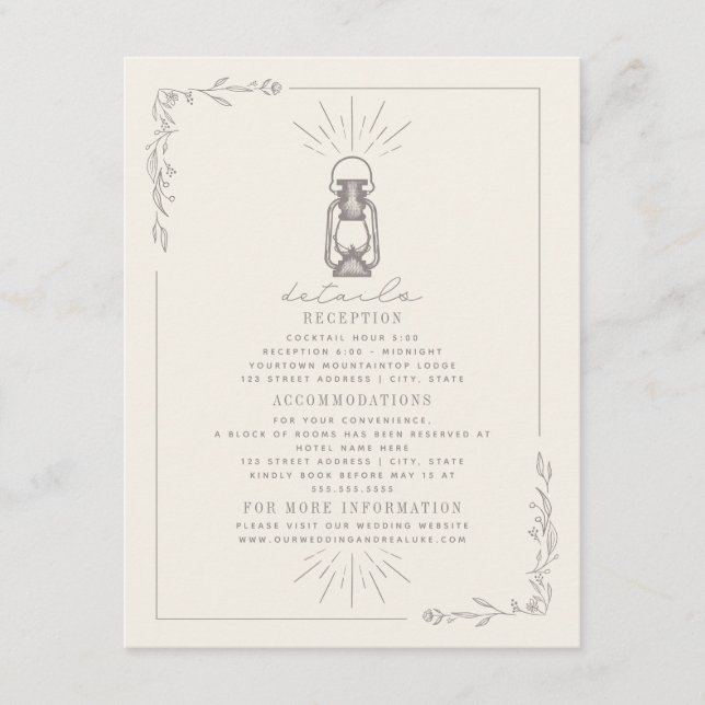 Vintag Lantern Amethyst Hochzeitsinformationen Begleitkarte (Vorderseite)