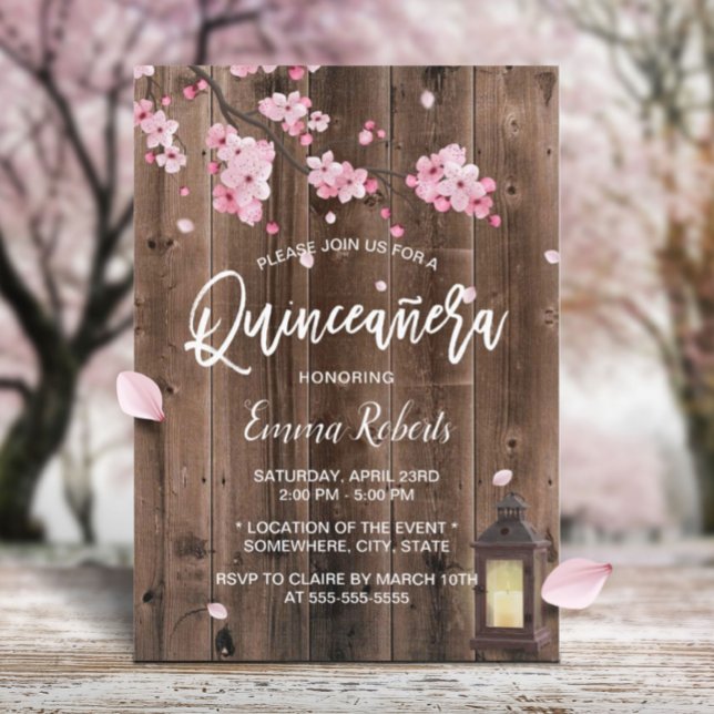 Vintag Lantern Pink Blütenholz Quinceanera Einladung (Von Creator hochgeladen)