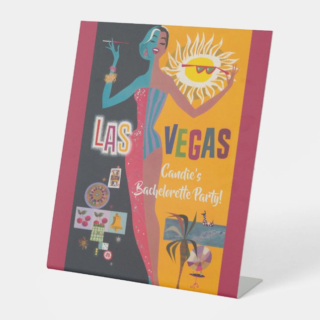 Vintag Las Vegas Bachelorette Weekend Party Sockelschild (Vorderseite)