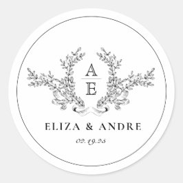 Vintag Laurel Monogram Wreath Wedding Vielen Dank Runder Aufkleber