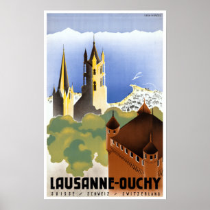Vintag Lausanne-Ouchy Schweiz Reisen Poster