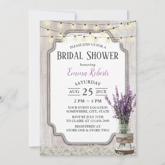 Vintag Lavender Floral Jar Elegantes Brautparty Einladung (Vorderseite)