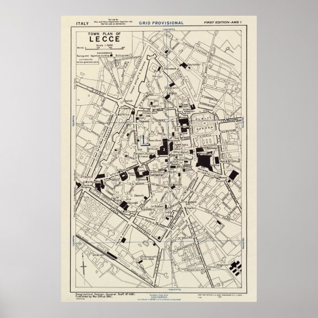 Vintag Lecce Italy Map (1943) Poster (Vorne)