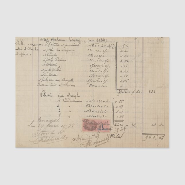 Vintag Ledger Reciept Seidenpapier (Vorderseite)