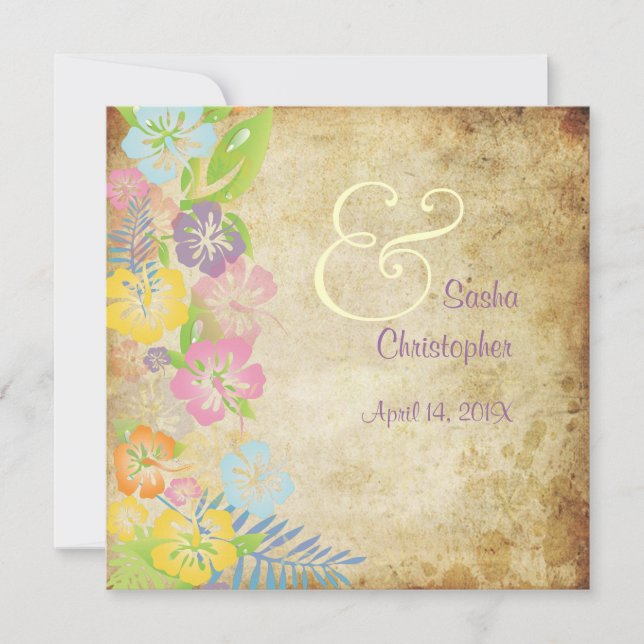 Vintag/Leis/Luau/HibiscusEinladung Hochzeit Einladung (Vorderseite)
