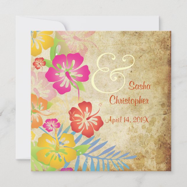 Vintag/Leis/Luau/HibiscusEinladung Hochzeit Einladung (Vorderseite)