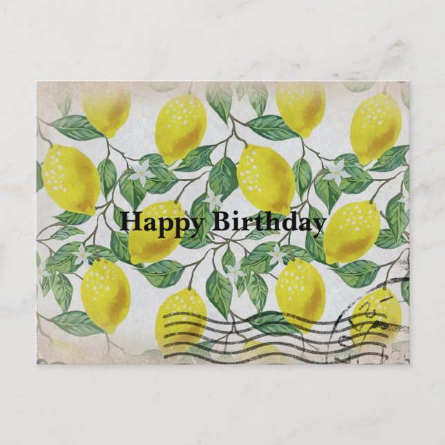 Vintag Lemons Happy Birthday Postcard Postkarte (Vorderseite)