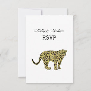 Vintag Leopard Cheetah Gepunktete Katze Zeichnend RSVP Karte